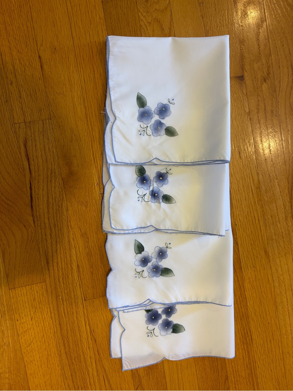 Set of 4 Napkins with Blue Floral and Blue trim